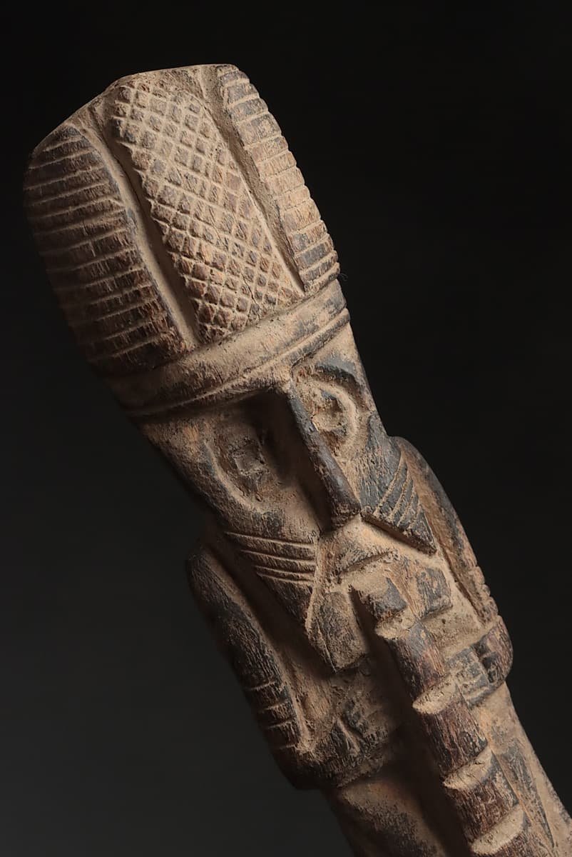 JJ010 時代 アフリカ美術 木彫神像 全長62cm 重521g・儀式用ステッキ 阿弗利加彫刻_商品詳細もご覧ください