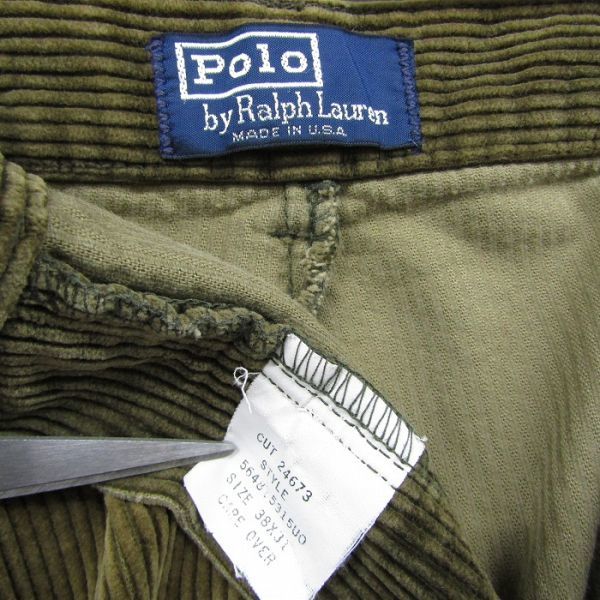 ★ 80s~ USA製 POLO RALPH LAUREN ★ サイズ W38 L31 2タック コーデュロイ パンツ カーキ ブラウン ポロ ラルフ 古着 ビンテージ 3F1115_画像6