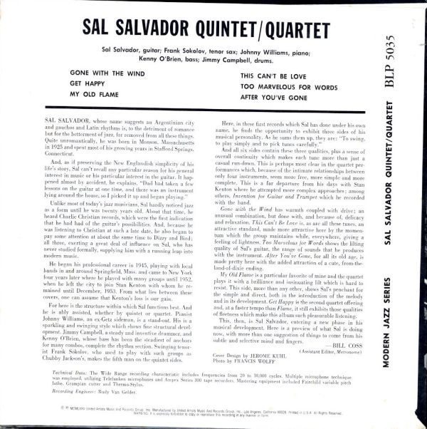 75年 US10インチ！UA青白ラベル MONO盤 Sal Salvador Quintet / S.T.【Blue Note / BLP 5035】サル・サルヴァドール Frank Sokolov ジャズ_画像3