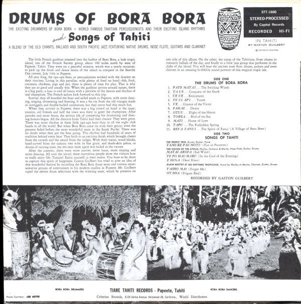 USプレスLP！V.A. / Drums Of Bora Bora And Songs Of Tahiti【Tiare Tahiti / STT-1600】タヒチ パーカッション音楽 ワールド 56年録音_画像3