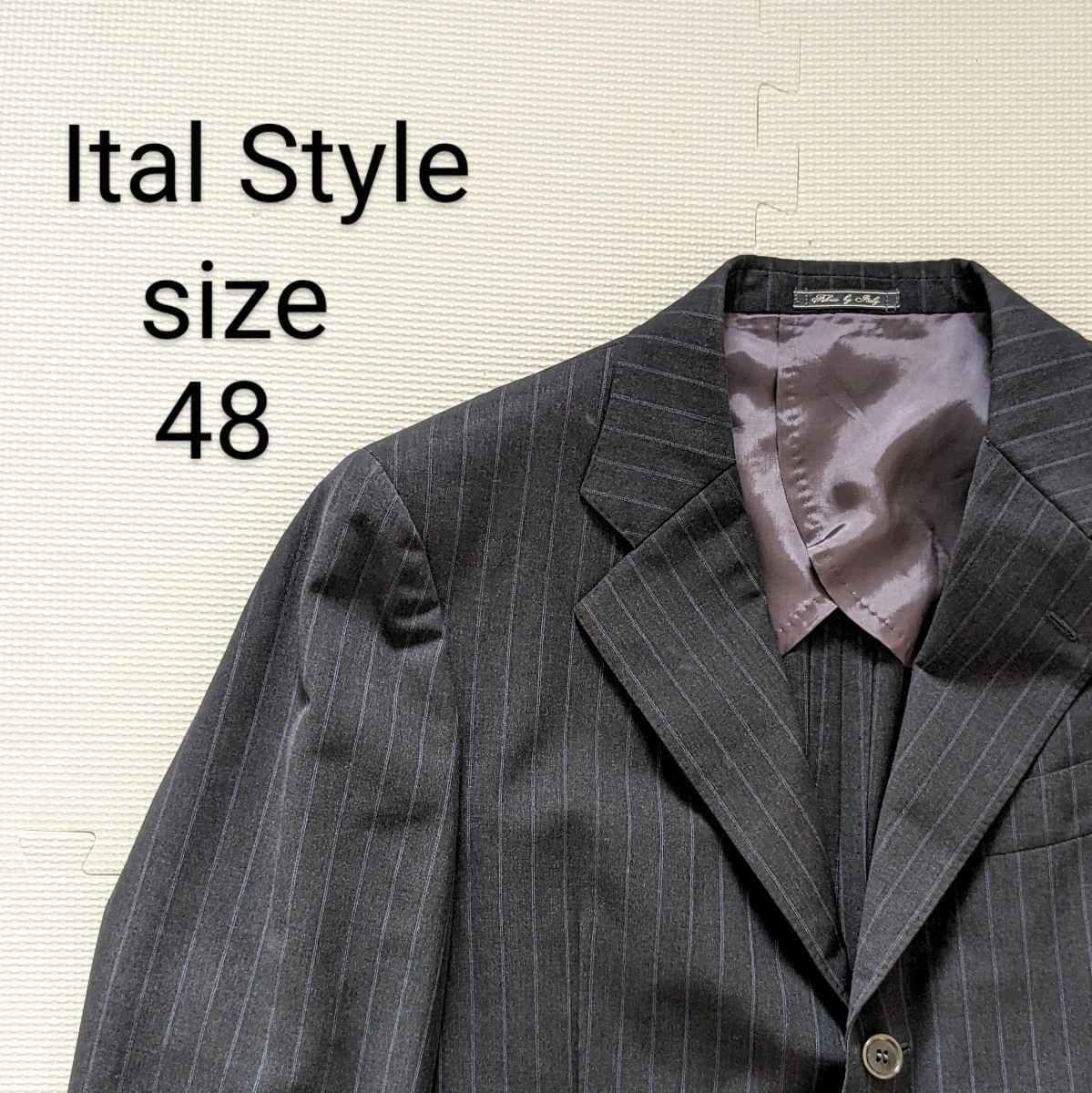 Ital Style　イタルスタイル　スーツジャケット　ストライプ　48　M　ウール100%　毛　ブラック　ウールテーラードジャケット　SUITS　紳士_画像1