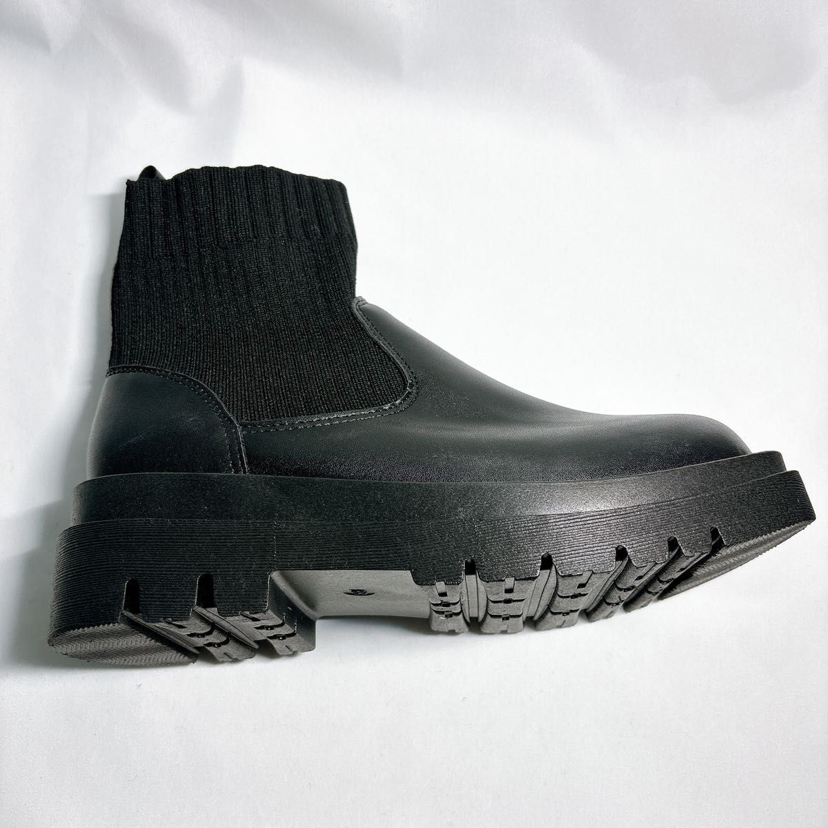 サイドゴアブーツ ショート ブーツ レディース 靴 厚底　ブラック 23cm 黒 ブラック