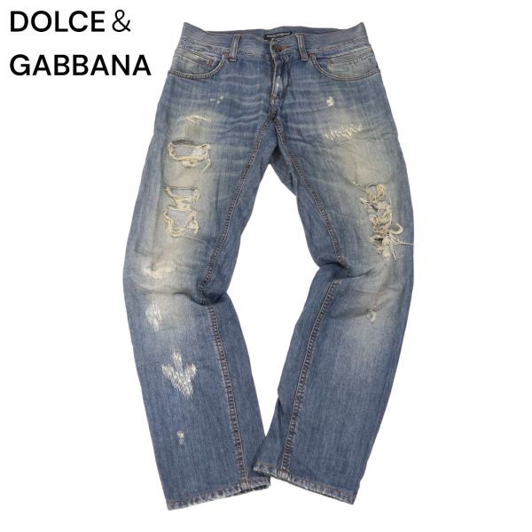 DOLCE＆GABBANA ドルチェ＆ガッバーナ 12GOLD★ クラッシュ加工 プレート デニム パンツ ジーンズ Sz.44　メンズ　I4B00162_1#R