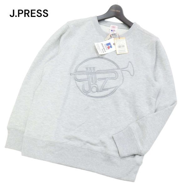 【新品 未使用】 J.PRESS × RUSSELL ATHLETIC ジェイプレス 刺繍★ 通年 スウェット トレーナー Sz.LL　メンズ グレー　I4T00298_2#F_画像1