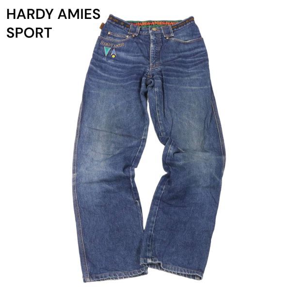 HARDY AMIES SPORT ハーディエイミス 豪華 刺繍★ USED加工 ストレート デニム パンツ ジーンズ Sz.76　メンズ 日本製　I4B00245_2#R_画像2