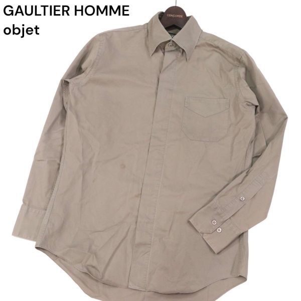 GAULTIER HOMME objet ジャンポール ゴルチエ オム 通年 比翼仕立て★ 長袖 コットン シャツ Sz.46　メンズ 日本製　I4T00348_2#C_画像1