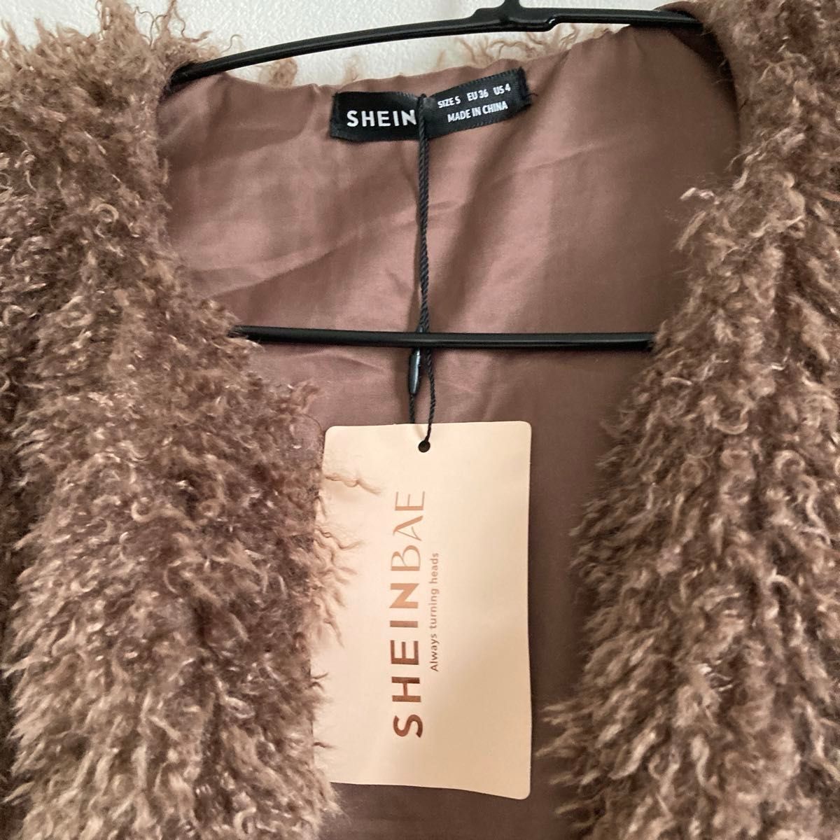 SHEIN ファー　ベスト　ブラウン　レディス　オープンフロント　新品　未使用　