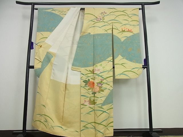 平和屋1■極上　野口真造　大彦二代目　江戸染繍友禅　振袖　芝花文　金彩　逸品3s1937_画像2