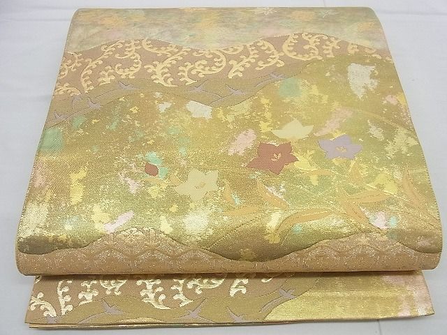 平和屋野田店■六通柄袋帯　道長花文　金銀糸　引箔　逸品　n-yc5331_画像1