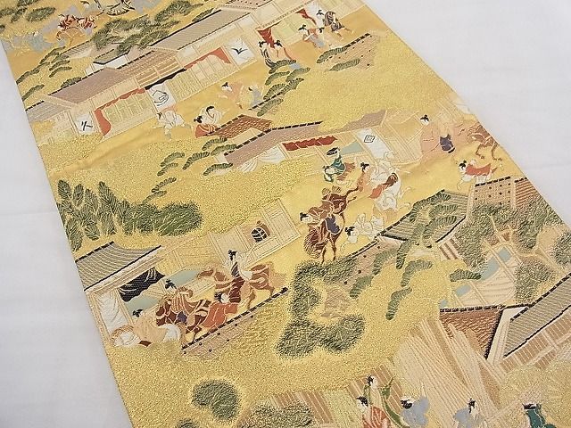 平和屋野田店■六通柄袋帯　雲取り人物風景文　金糸　逸品　n-fw5339_画像5