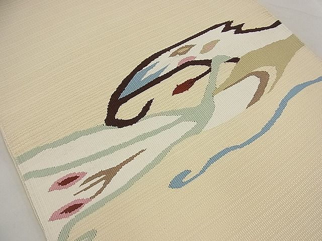 平和屋野田店■八寸名古屋帯 すくい織 花鳥文 逸品 n-ea1267の画像2