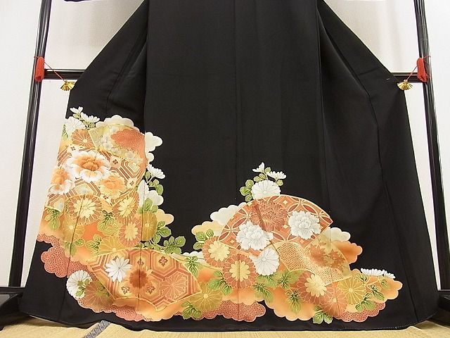  flat peace shop Noda shop # gorgeous kurotomesode piece embroidery ground paper chrysanthemum writing gold paint excellent article n-ip2570