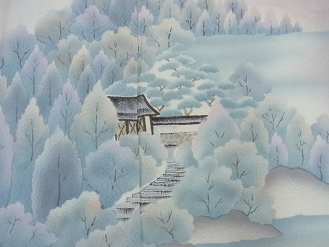 平和屋野田店■訪問着　手描き　樹林風景文　暈し染め　逸品　n-ow0981_画像4