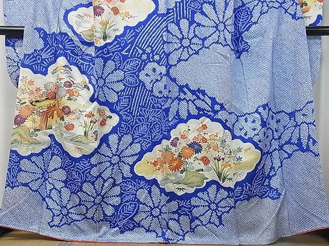 平和屋1■豪華振袖　総絞り　駒刺繍　雲取り花文　金彩　逸品　ng3758_画像4