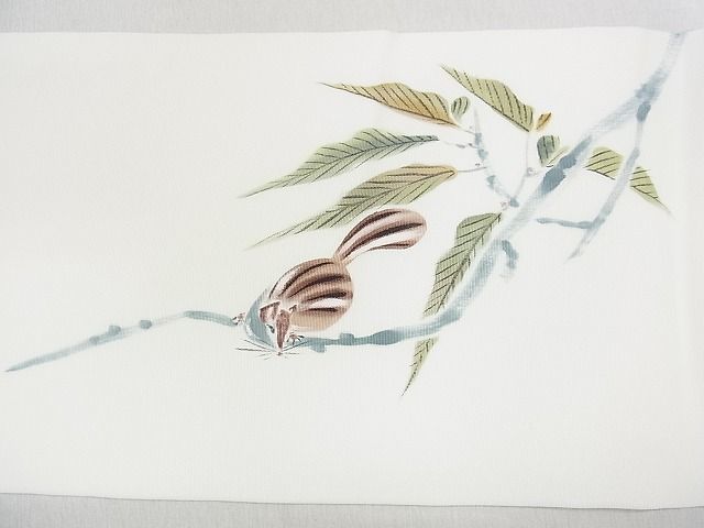 平和屋1■塩瀬　九寸名古屋帯　作家物　手描き　りす　栗　逸品　ap5353_画像6