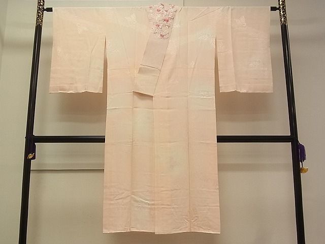 平和屋1■上質な長襦袢　袷仕立て　舞蝶青海波地紋　暈し染め　半襟刺繍　逸品　vf7225_画像1