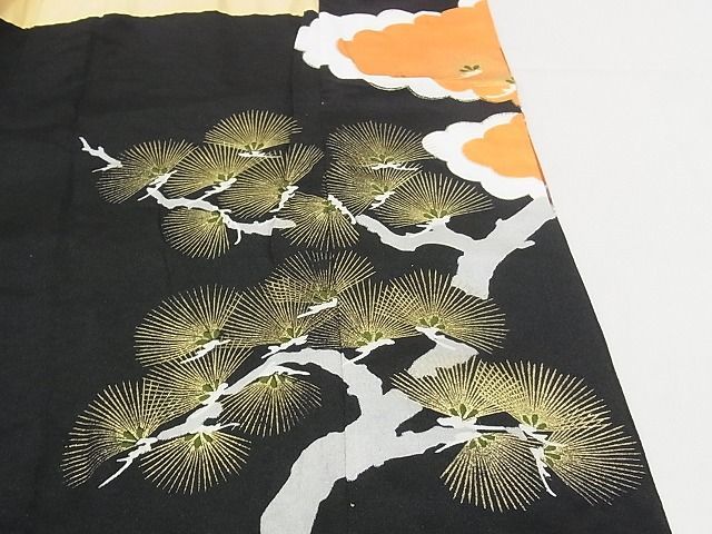 平和屋川間店■豪華黒留袖　刺繍　双鳥松文　金銀彩　着丈158cm　裄丈63cm　正絹　逸品　B-ey4190_画像9