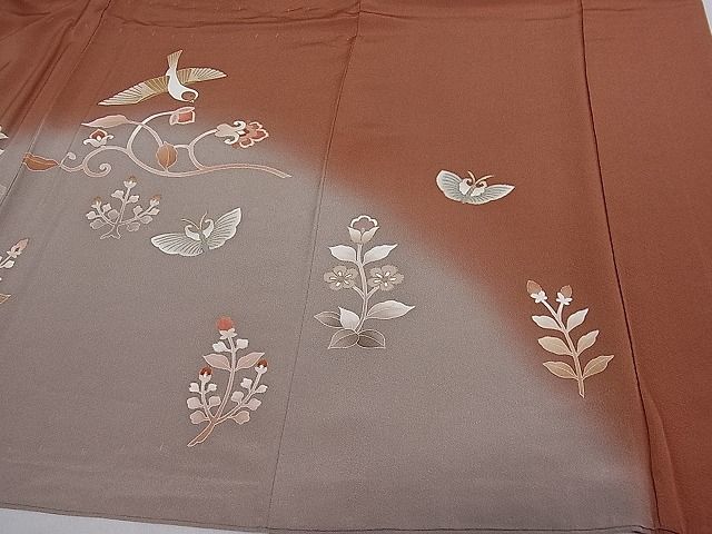 平和屋川間店■豪華色留袖　刺繍　花喰い鳥舞蝶文　暈し染め　金彩　逸品　ua2298_画像5