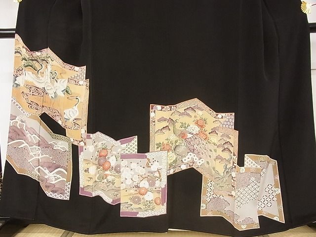 平和屋川間店■豪華黒留袖　花鳥屏風文　金彩　着丈159cm　裄丈64cm　正絹　逸品　A-wj3855_画像3