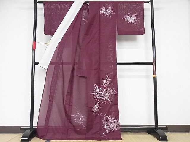 平和屋川間店■夏物　訪問着　絽　刺繍　流水草花文　洗える着物　着丈169cm　裄丈63cm　B-np5985_画像3