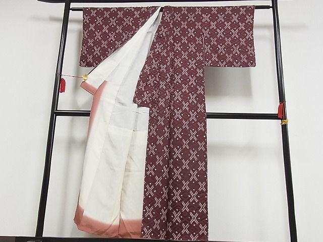 平和屋川間店■上質な小紋　絞り　幾何学文様　着丈150cm　裄丈62.5cm　正絹　逸品　B-sa4038_画像2