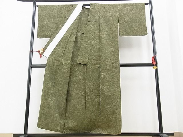 平和屋川間店■上質な紬　単衣　樹林風景花文　逸品　n-yc2737_画像3