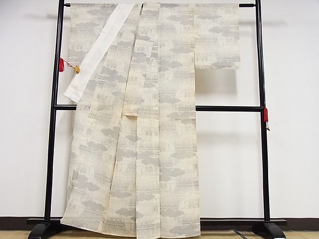 平和屋川間店■夏物 紗紬 雲重ね草木文 着丈158cm 裄丈64cm 正絹 逸品 B-ph6520の画像2