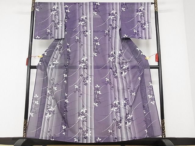 平和屋川間店■夏物 小紋 絽 花間道 着丈159cm 裄丈66cm 洗える着物 A-ck4021の画像1