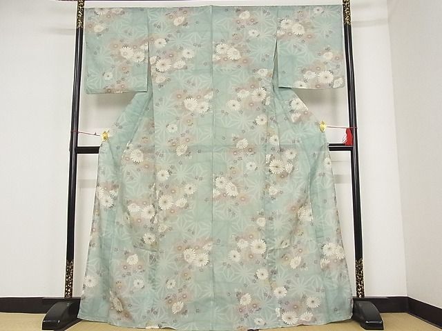 平和屋川間店■夏物　小紋　絽　舞花文　着丈166.5cm　裄丈67.5cm　洗える着物　A-ck4470_画像1