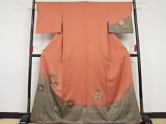 平和屋川間店■訪問着　花鳥丸文　暈し染め　金彩　着丈166.5cm　裄丈66.5cm　正絹　逸品　A-br5350_画像1