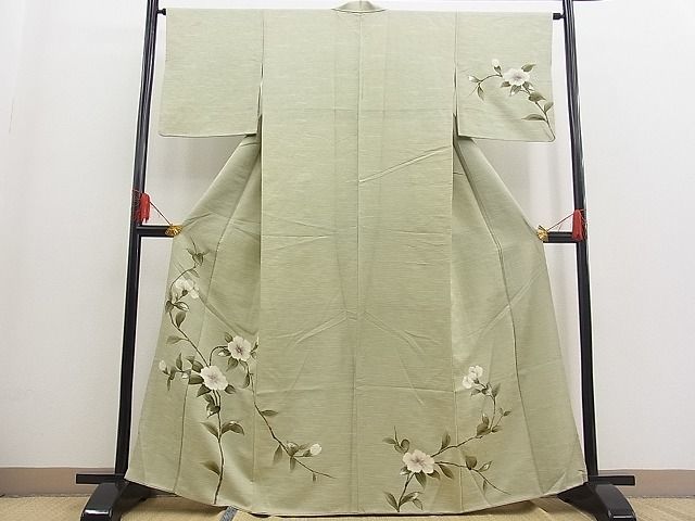 平和屋野田店■訪問着　手描き　枝花文　銀彩　逸品　n-fw5176_画像1