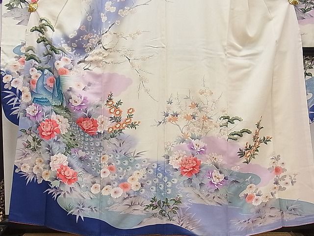 平和屋1■豪華振袖　流水孔雀花文　暈し染め　金彩　逸品　ch5469_画像3