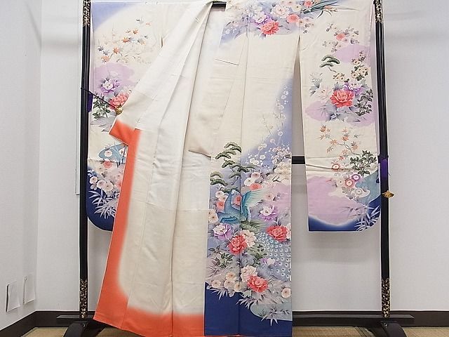  flat peace shop 1# gorgeous long-sleeved kimono . water .. flower writing .. dyeing gold paint excellent article ch5469