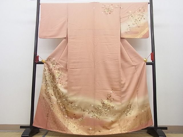 平和屋野田店■訪問着　破れ色紙花文　暈し染め　金彩　逸品　n-yc5393_画像1