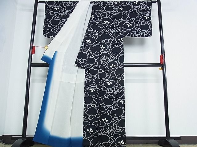 平和屋-こころ店■上質な小紋　絞り　橘　黒地　着丈161cm　裄丈62cm　正絹　逸品　B-oa8498_画像3