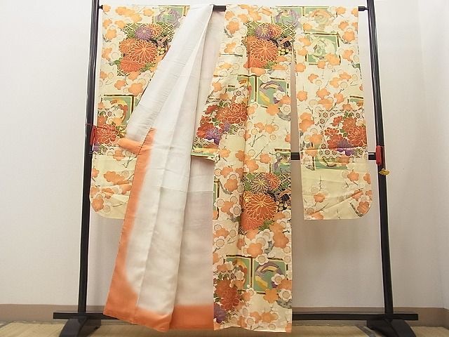 平和屋川間店■豪華振袖　駒刺繍　鳳凰枝梅吉祥花文　金彩　逸品　n-ab0854_画像4