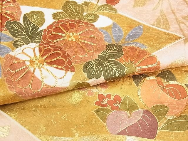 平和屋-こころ店■最高級　振袖　駒刺繍　草花文　本金箔　三越扱い　着丈169cm　裄丈67.5cm　正絹　逸品　A-ta8547_画像6