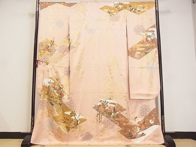 平和屋-こころ店■最高級　振袖　駒刺繍　草花文　本金箔　三越扱い　着丈169cm　裄丈67.5cm　正絹　逸品　A-ta8547_画像1