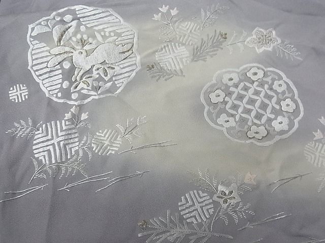 平和屋-こころ店■訪問着　総刺繍　兎　鹿　千鳥　暈し染め　着丈154cm　裄丈64.5cm　正絹　逸品　A-cs7223_画像7