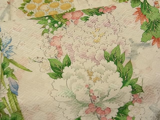 平和屋川間店■上質な小紋　手描き　草花間道　金彩　逸品　n-ab0708_画像6