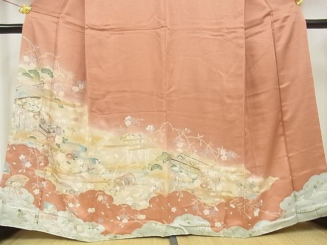 平和屋-こころ店■訪問着　流水花楽器文　暈し染め　金彩　着丈161.5cm　裄丈66.5cm　正絹　逸品　B-zg8677_画像3