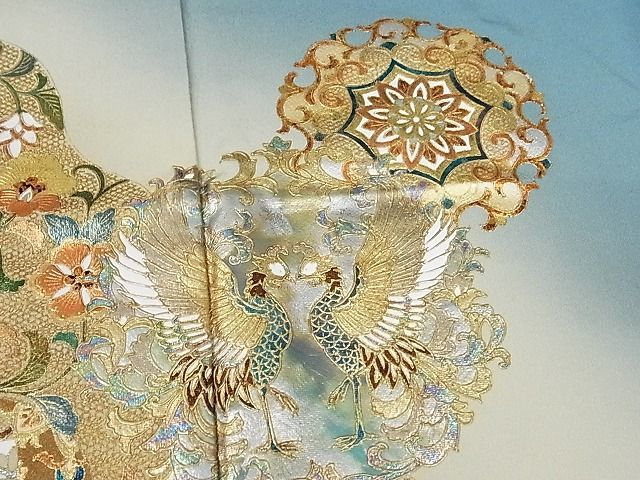 平和屋-こころ店■豪華色留袖　向かい鳳凰　暈し染　金銀彩　着丈164.5cm　裄丈66.5cm　正絹　逸品　A-ck7936_画像1