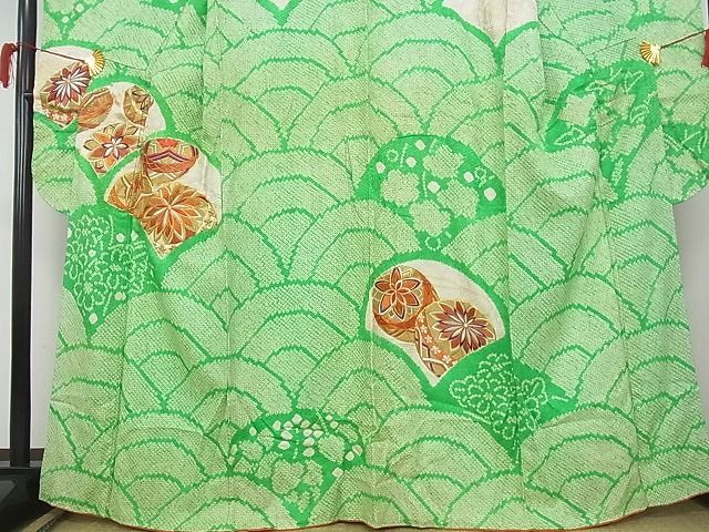 平和屋-こころ店■豪華振袖　駒刺繍　絞り　青海波　鞠　金彩　着丈164cm　裄丈66.5cm　正絹　逸品　1B-wt1661_画像3