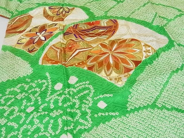 平和屋-こころ店■豪華振袖　駒刺繍　絞り　青海波　鞠　金彩　着丈164cm　裄丈66.5cm　正絹　逸品　1B-wt1661_画像4