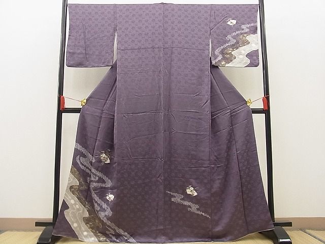 平和屋川間店■訪問着　絞り　刺繍　流水地紙草花文　金彩　逸品　n-ab0587_画像1