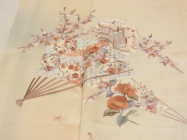 平和屋-こころ店■訪問着　総刺繍　花扇文　雪輪　暈し染め　着丈163.5cm　裄丈66cm　正絹　逸品　A-ta8574_画像4