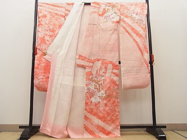 平和屋川間店■豪華振袖 絞り 駒刺繍 束ね熨斗御所車花文 金糸 逸品 n-ab0556の画像4