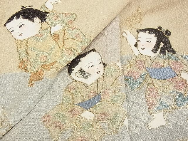 平和屋-こころ店■訪問着　駒刺繍　絞り　童子花文　着丈156cm　裄丈63cm　正絹　逸品　A-ta8579_画像8