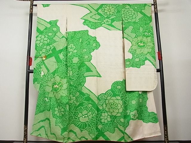 平和屋-こころ店■豪華振袖　駒刺繍　絞り　草花文　着丈149cm　裄丈64cm　正絹　逸品　A-br7742_画像1