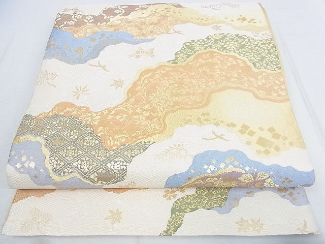 平和屋2■六通柄袋帯　道長花鳥文　金糸　逸品　1wb0656_画像1